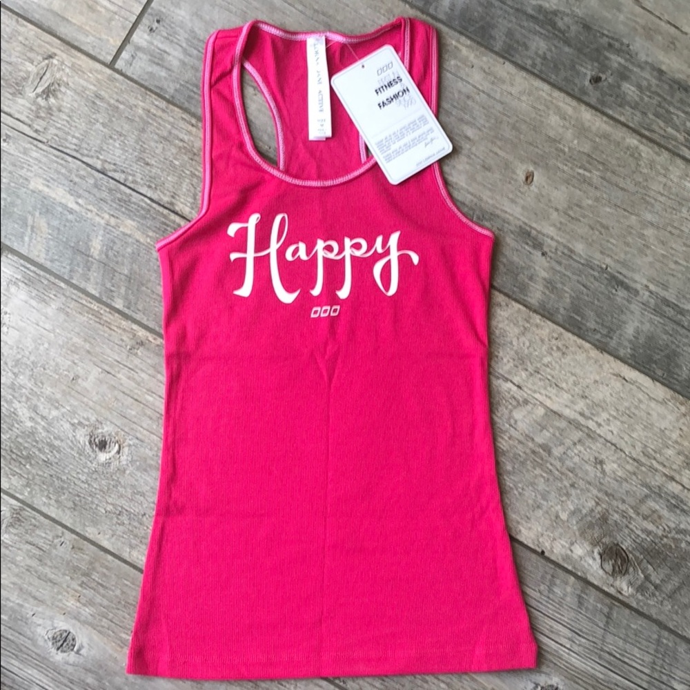 Lorna Jane Active "Happy" Racerback Graphic Tank Top – Size M NWT